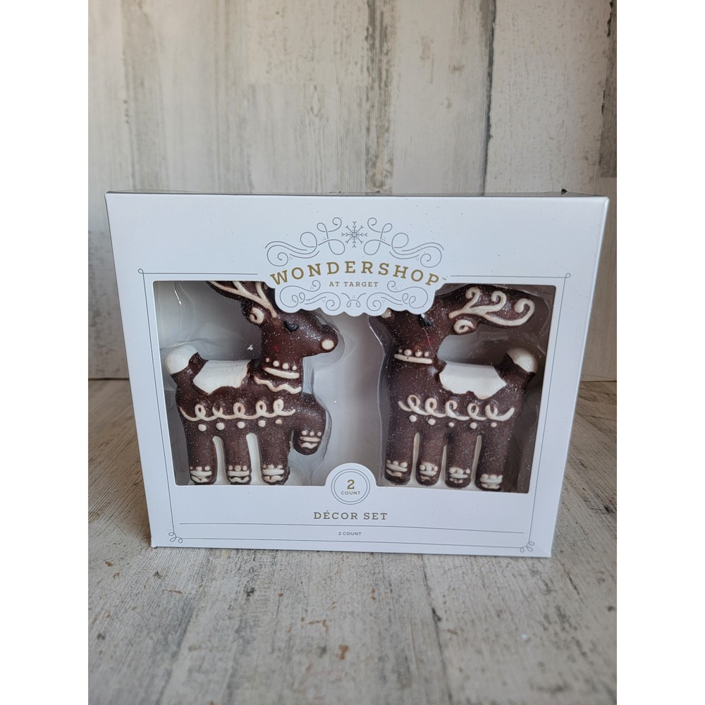 Wonder shop glitter gingerbread reindeer figure Xmas set decor‎